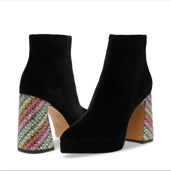 Betsey Johnson Shoes - Betsey Johnson Raylan Boots Women's Sz 9 Black Rainbow Rhinestone Ankle Booties